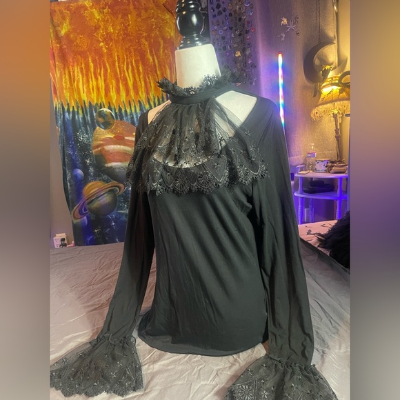 Killstar black with lace pirate type shirt - Picture 3 of 5